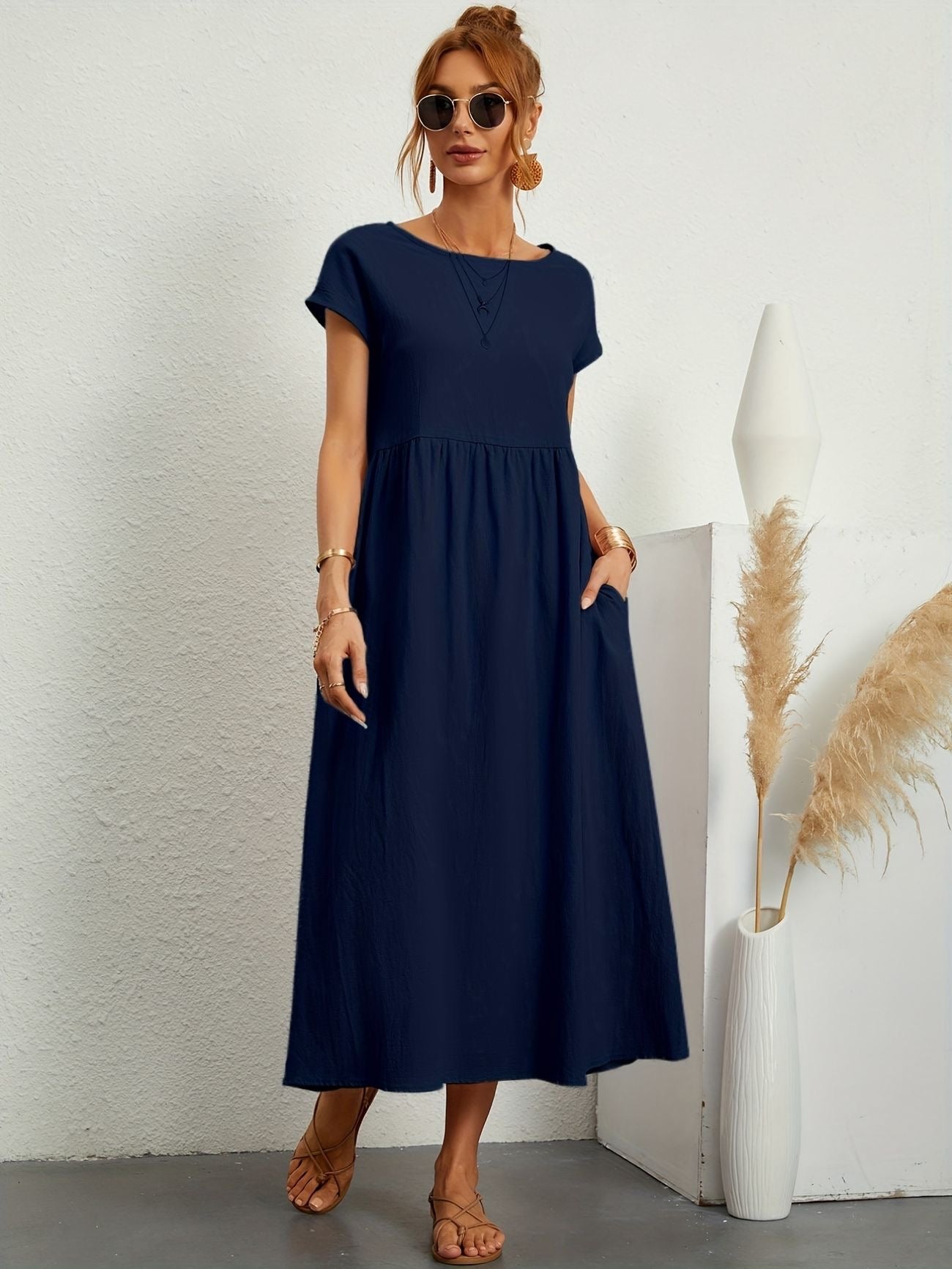 Dress - Short Sleeve Maxi Shape And Easy Movement Fit