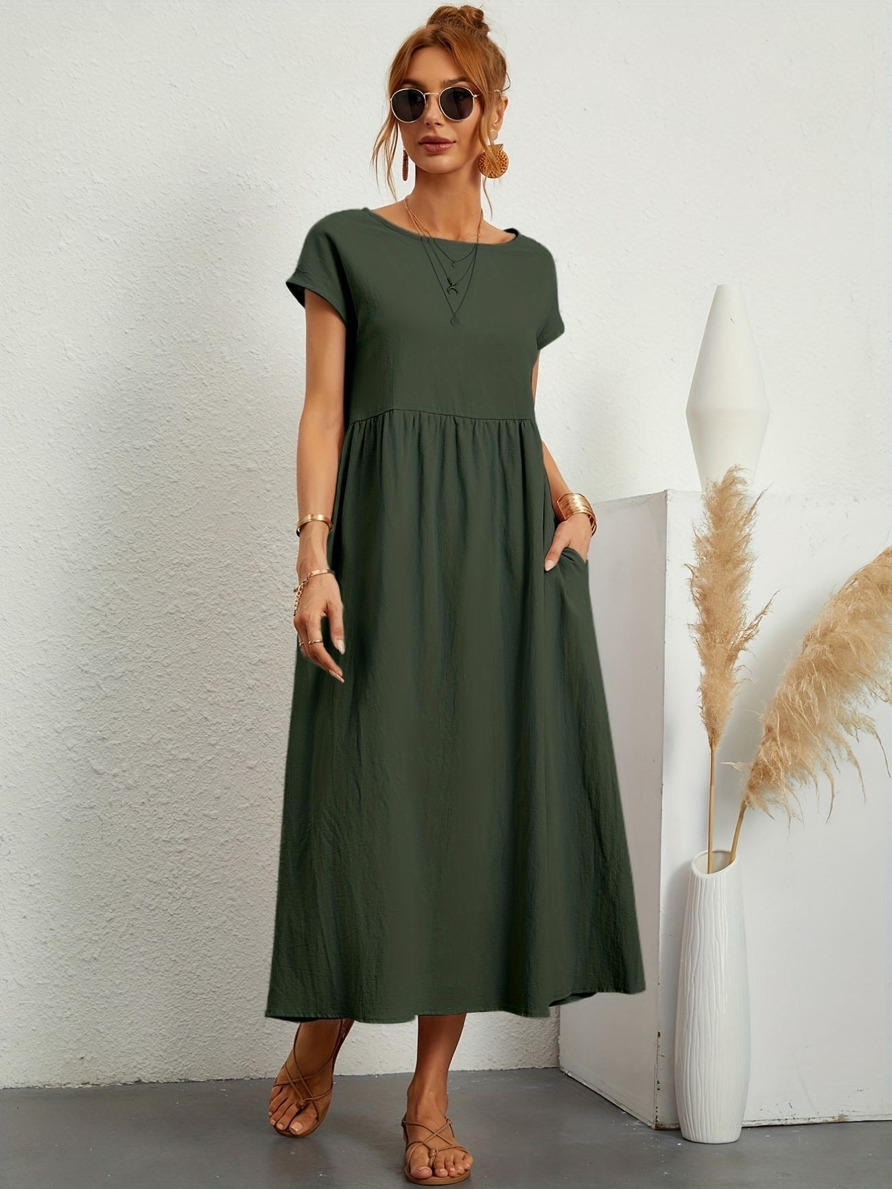 Dress - Short Sleeve Maxi Shape And Easy Movement Fit