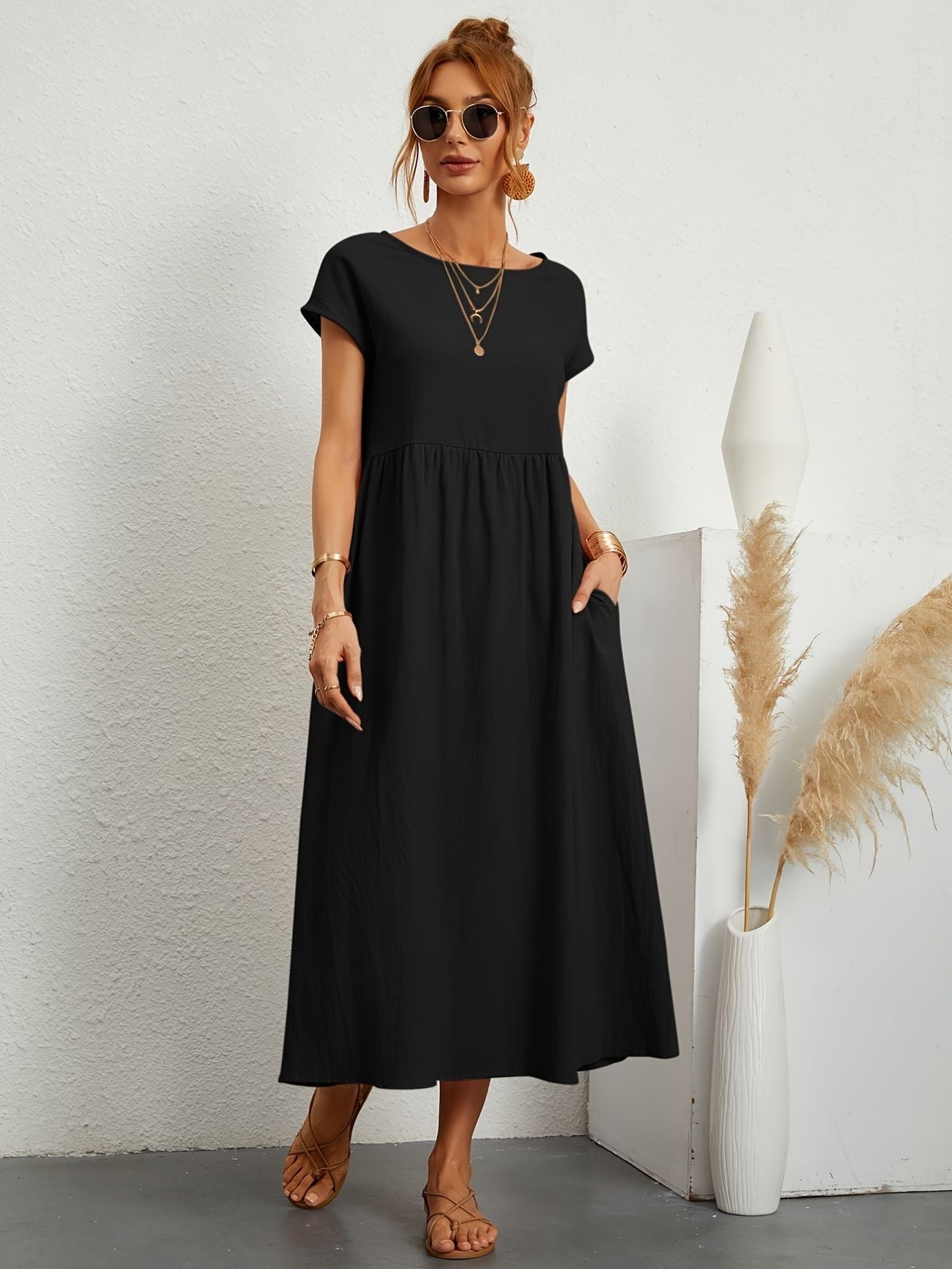 Dress - Short Sleeve Maxi Shape And Easy Movement Fit