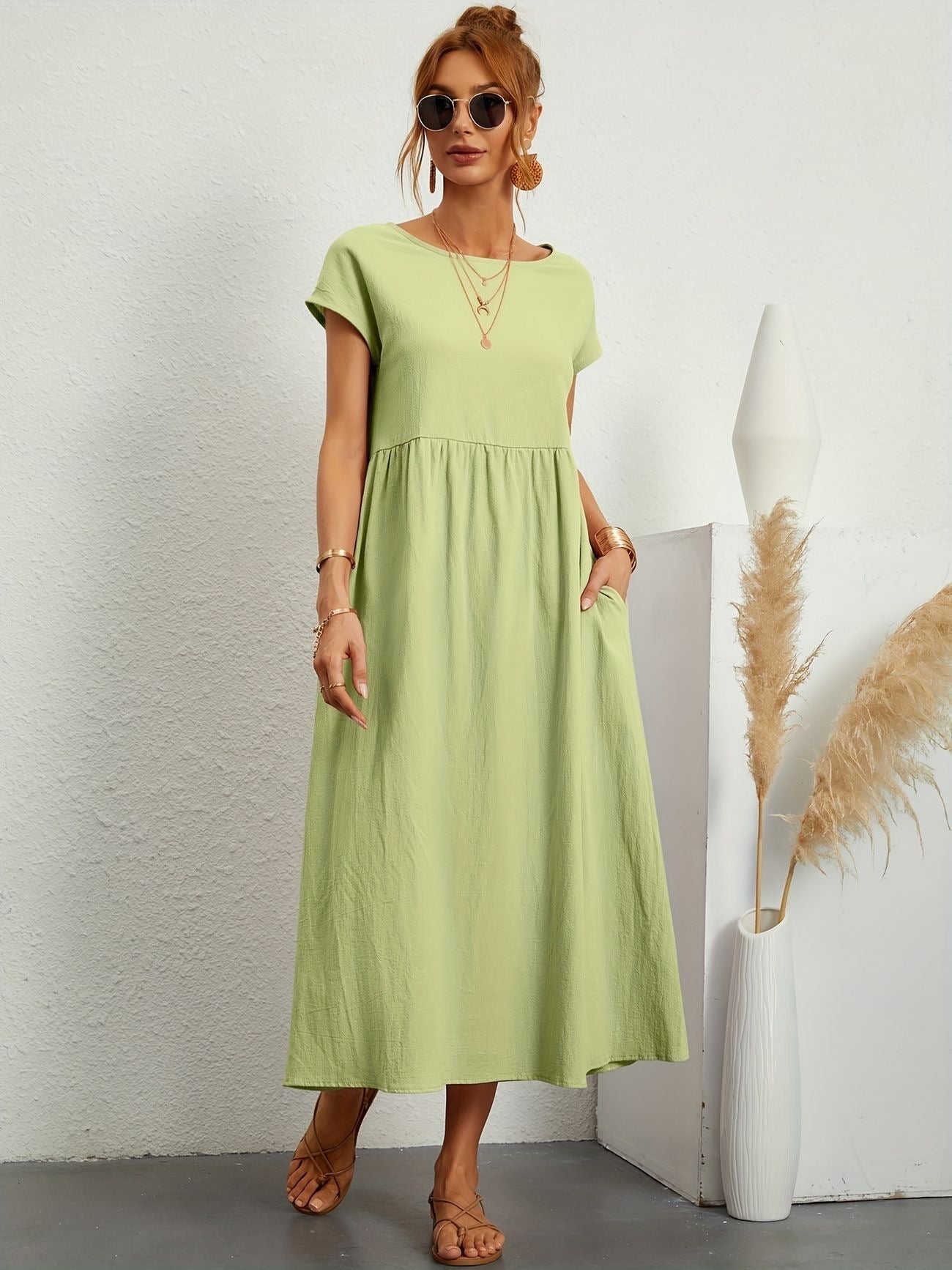 Dress - Short Sleeve Maxi Shape And Easy Movement Fit