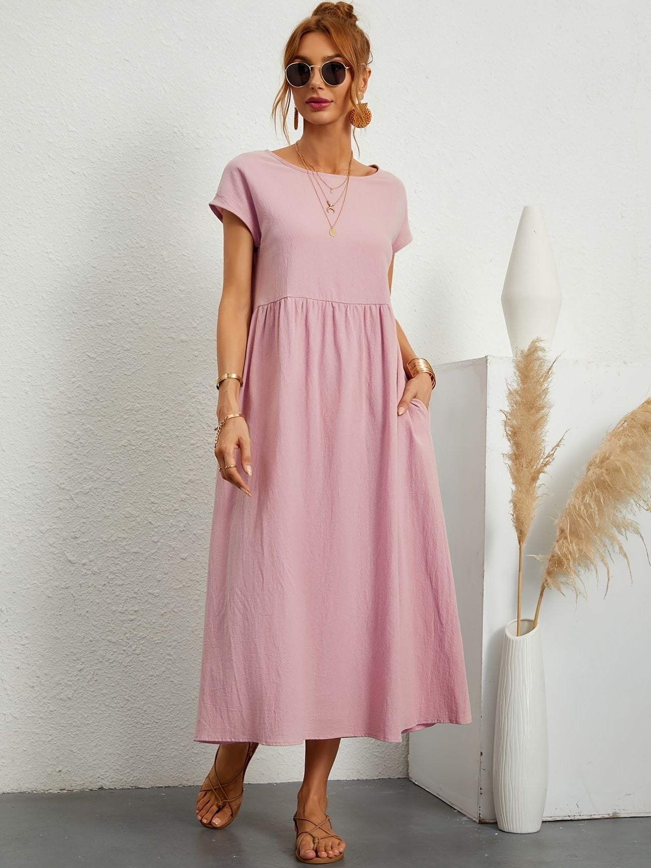 Dress - Short Sleeve Maxi Shape And Easy Movement Fit