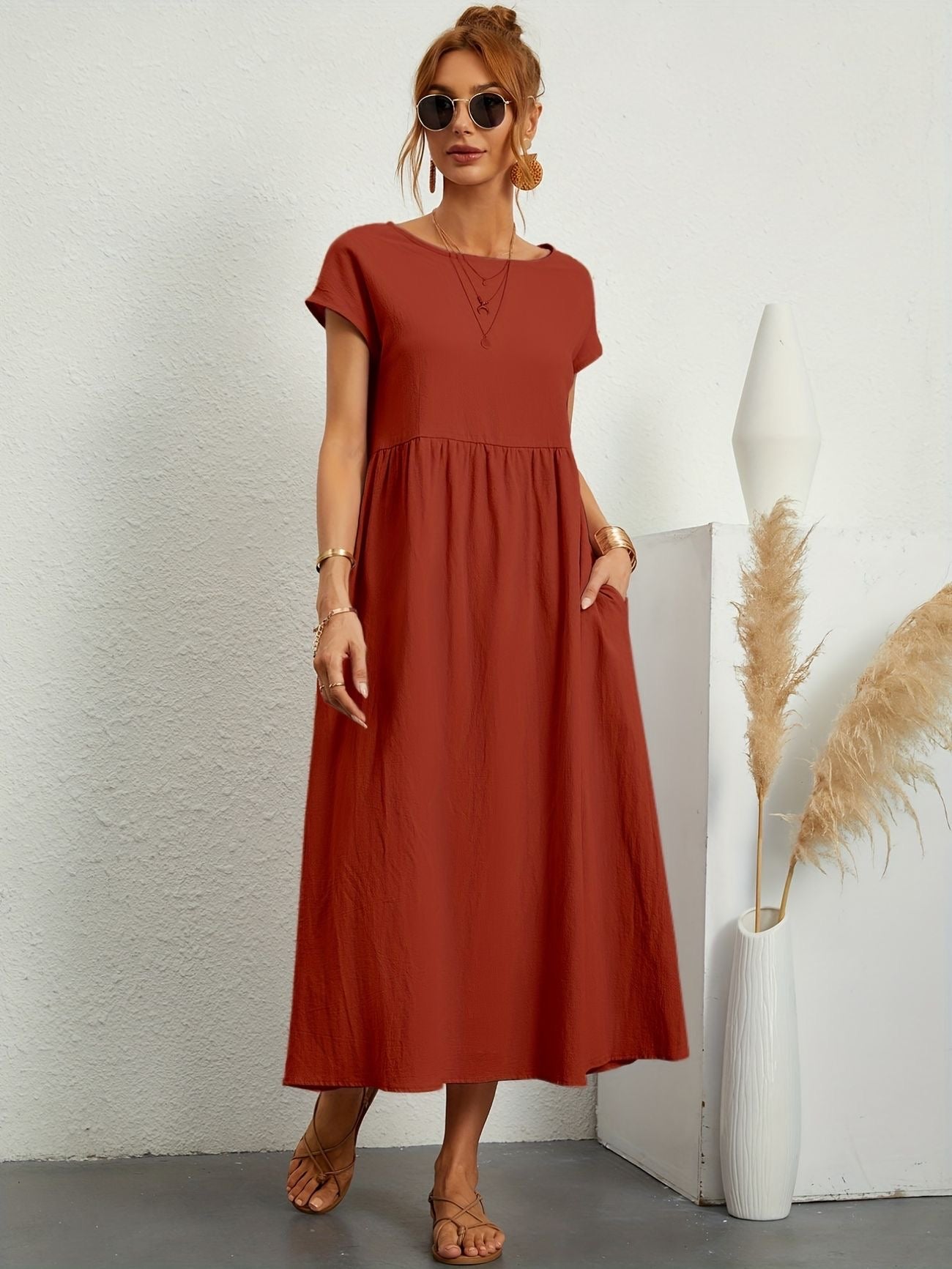 Dress - Short Sleeve Maxi Shape And Easy Movement Fit
