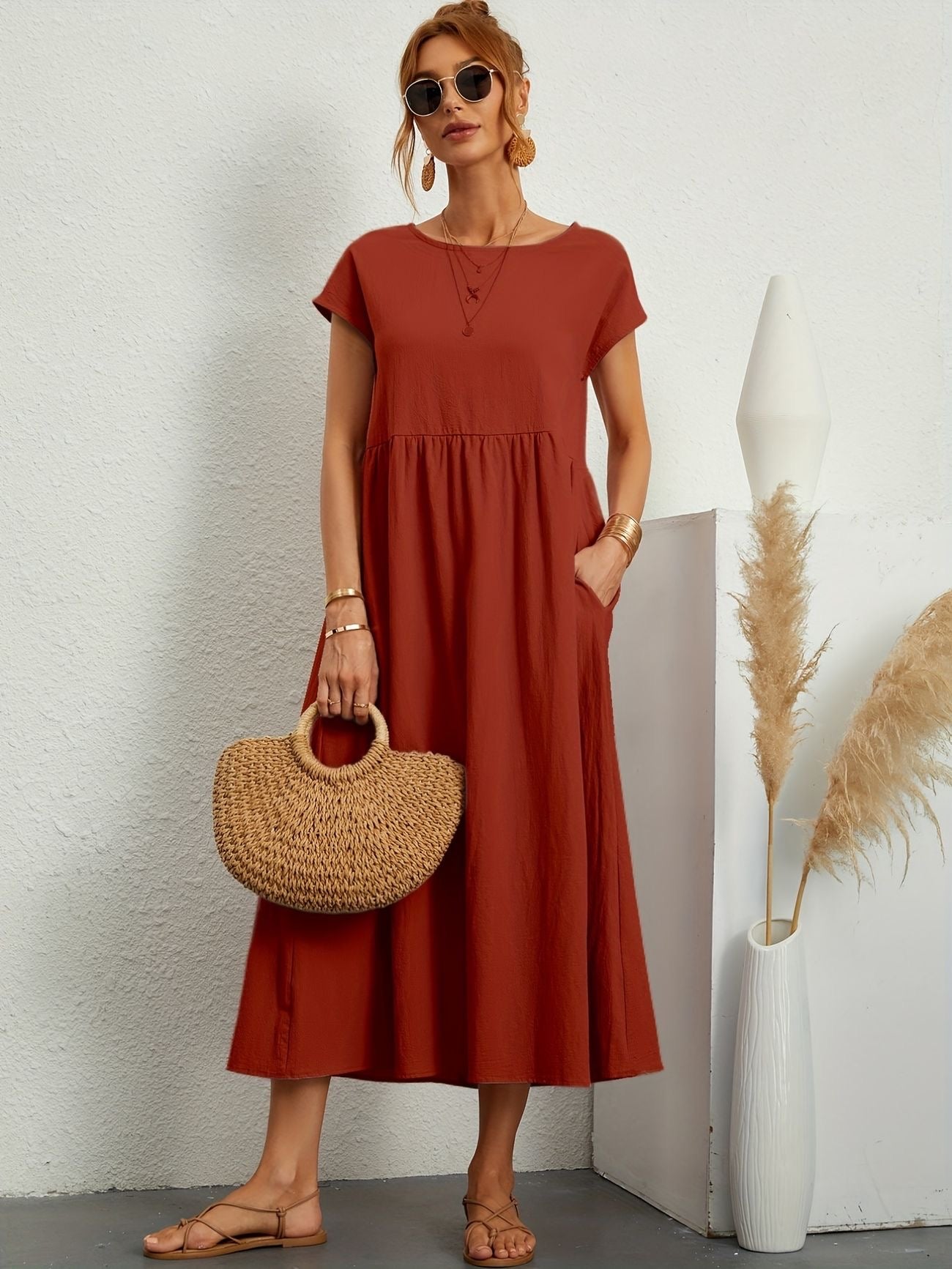 Dress - Short Sleeve Maxi Shape And Easy Movement Fit