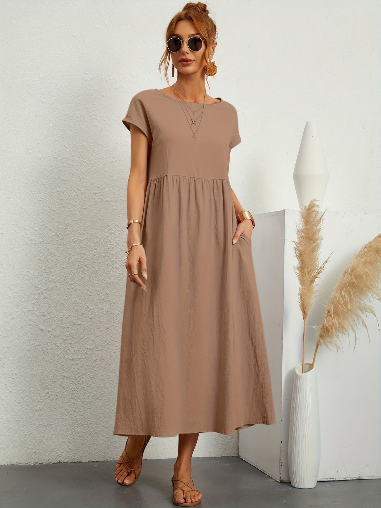 Dress - Short Sleeve Maxi Shape And Easy Movement Fit