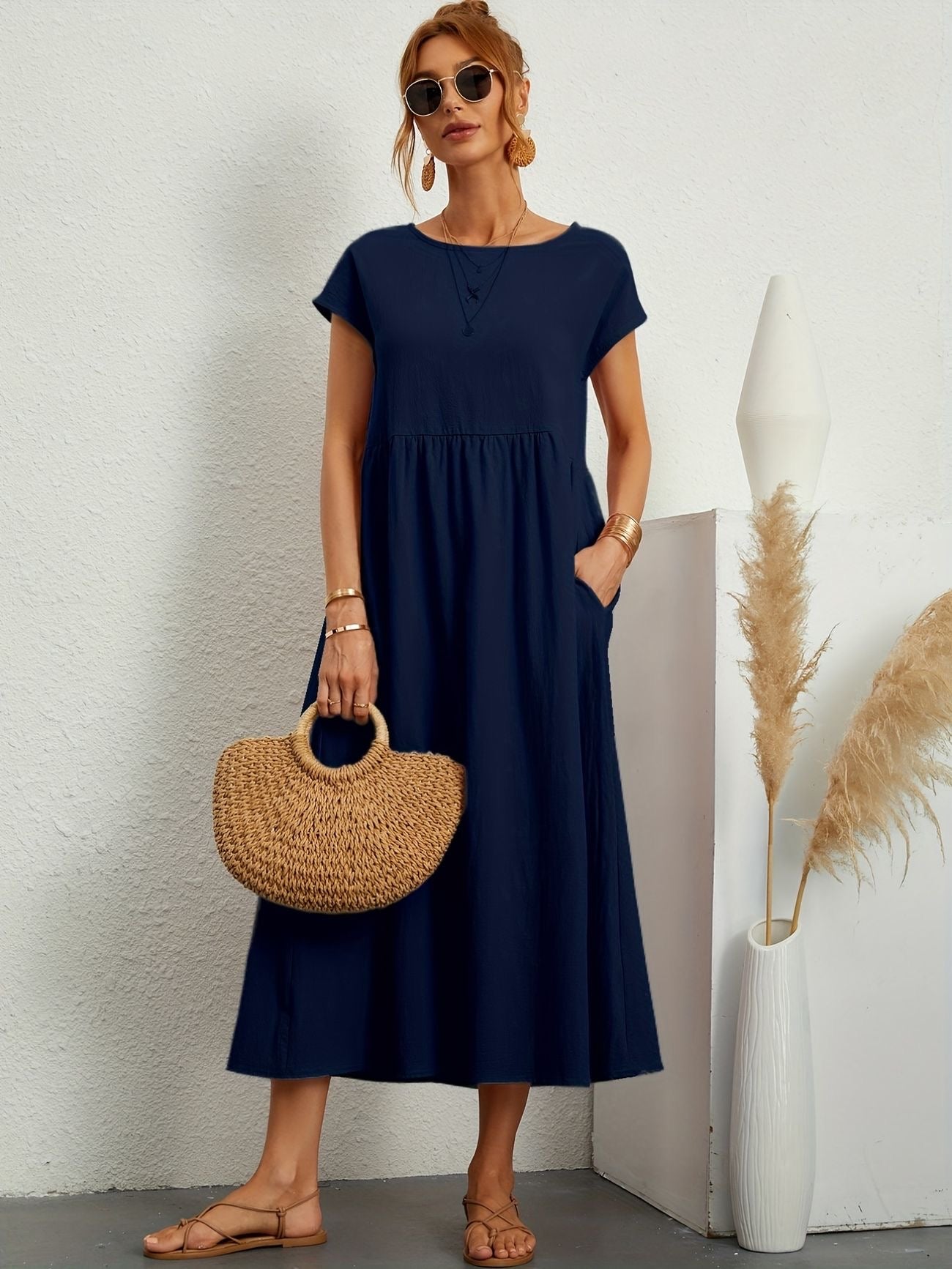Dress - Short Sleeve Maxi Shape And Easy Movement Fit