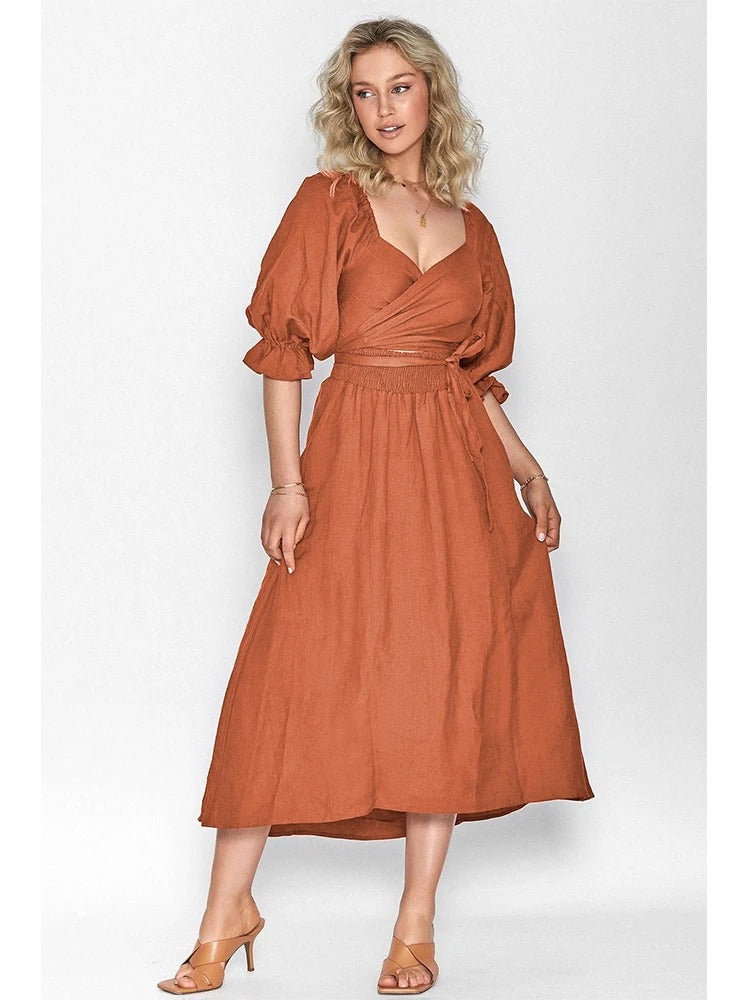 Dress - Smocked Bodice And Flowy Midi Skirt With Stretch