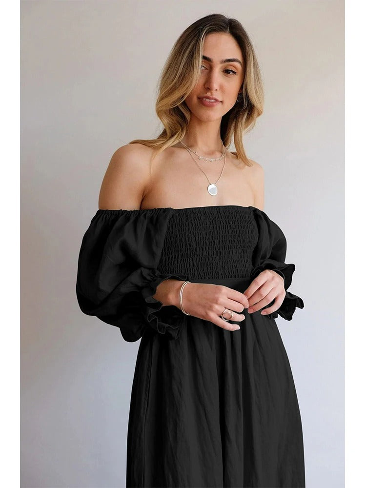 Dress - Smocked Bodice And Flowy Midi Skirt With Stretch