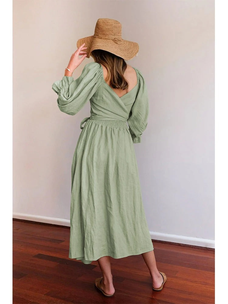 Dress - Smocked Bodice And Flowy Midi Skirt With Stretch