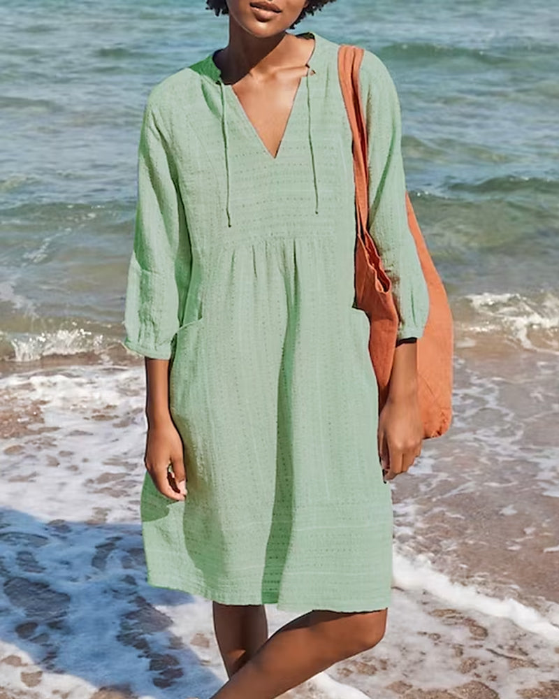 Dress – Soft Blend V Neck Shift Relaxed Fit & Smooth Drape