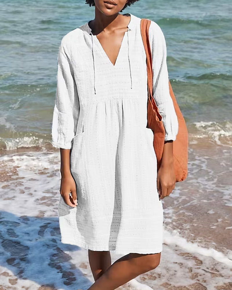 Dress – Soft Blend V Neck Shift Relaxed Fit & Smooth Drape
