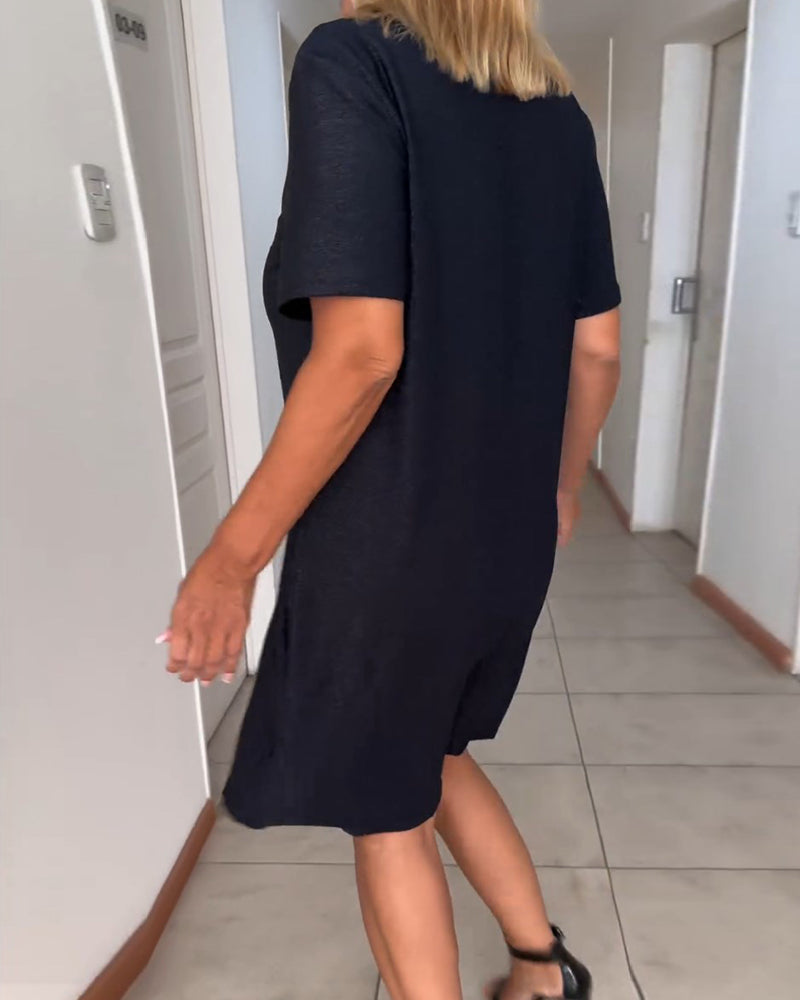 Dress - V Neck Knot Front & Flowy Shape For Easy Movement