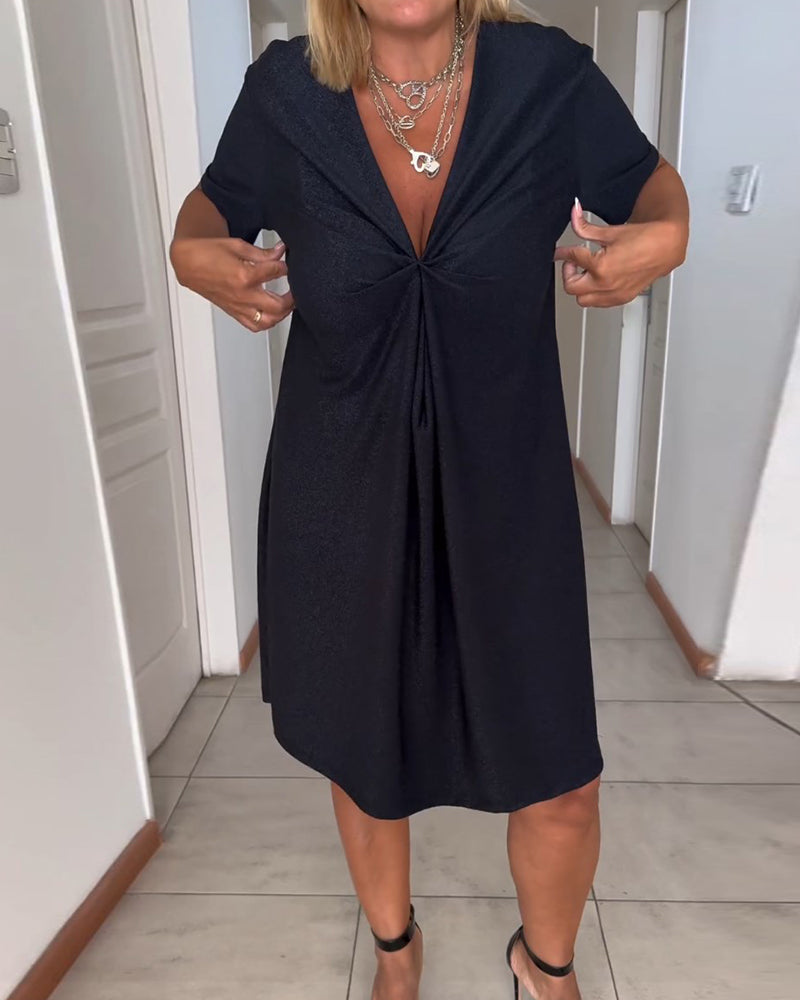 Dress - V Neck Knot Front & Flowy Shape For Easy Movement