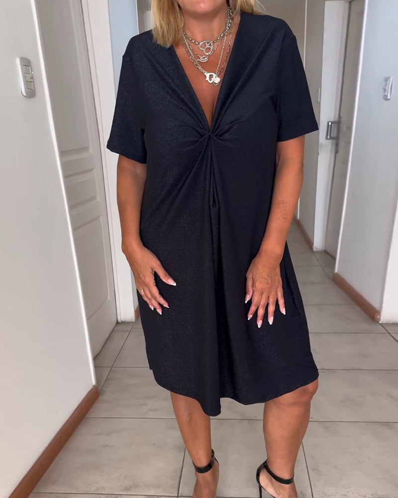 Dress - V Neck Knot Front & Flowy Shape For Easy Movement