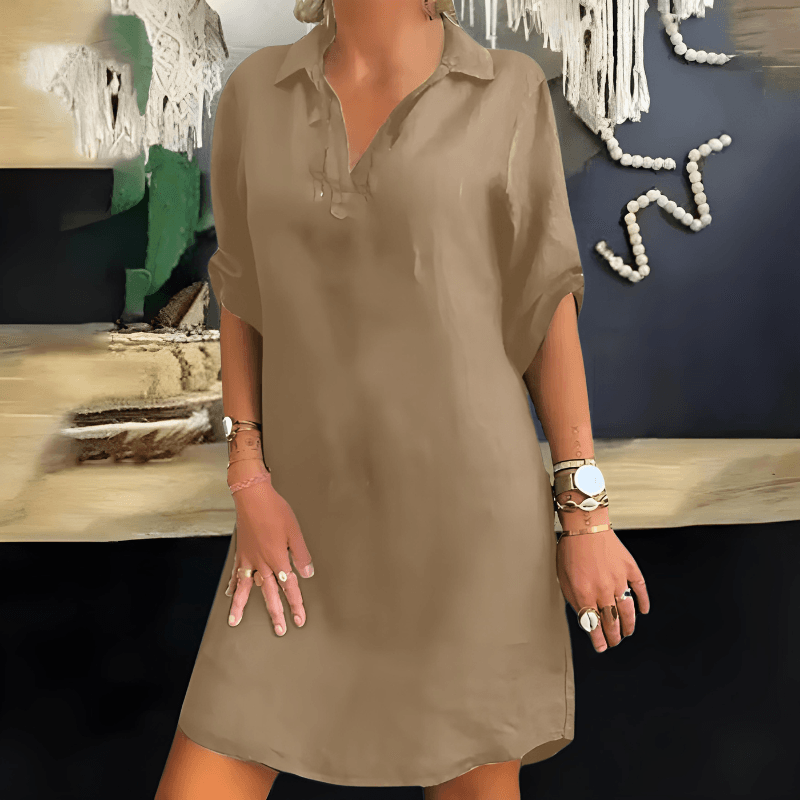 Dress - V Neck Mini Shape And Short Sleeves For Ease