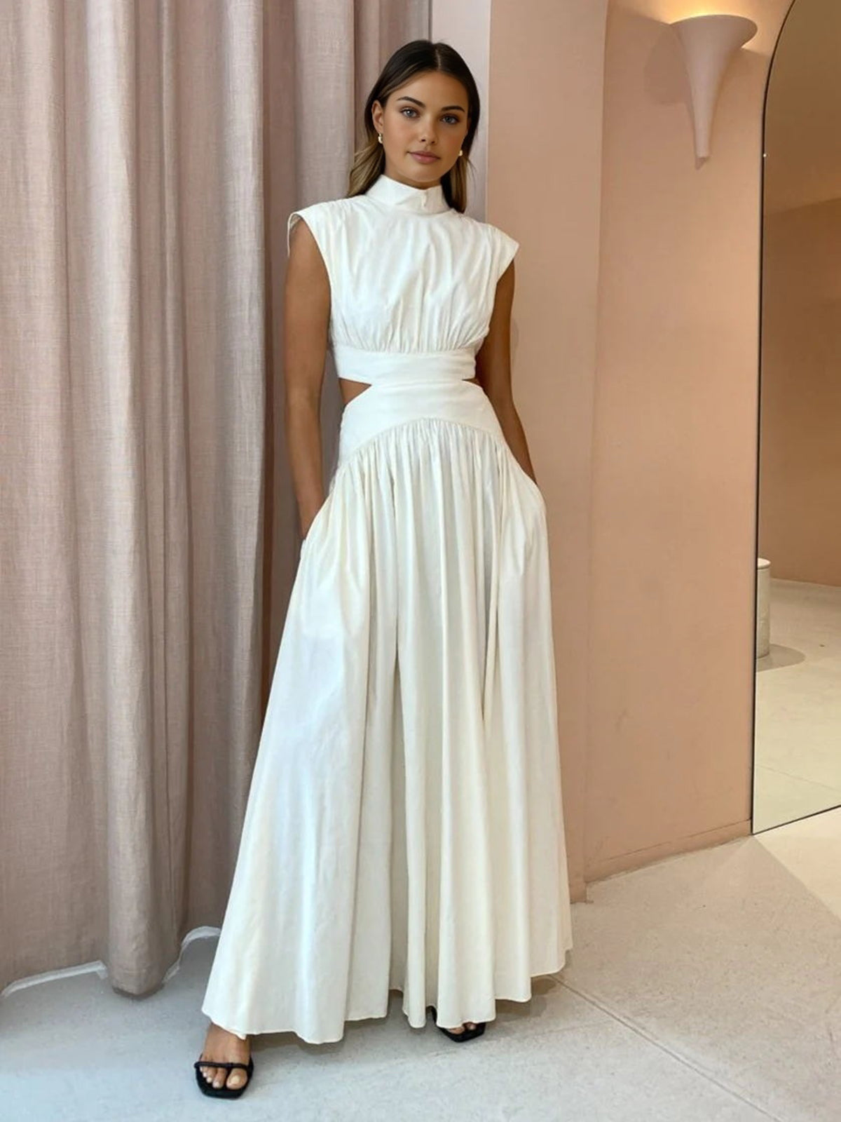 Dress - Woven Blend Mock Neck And Cutouts For Airflow