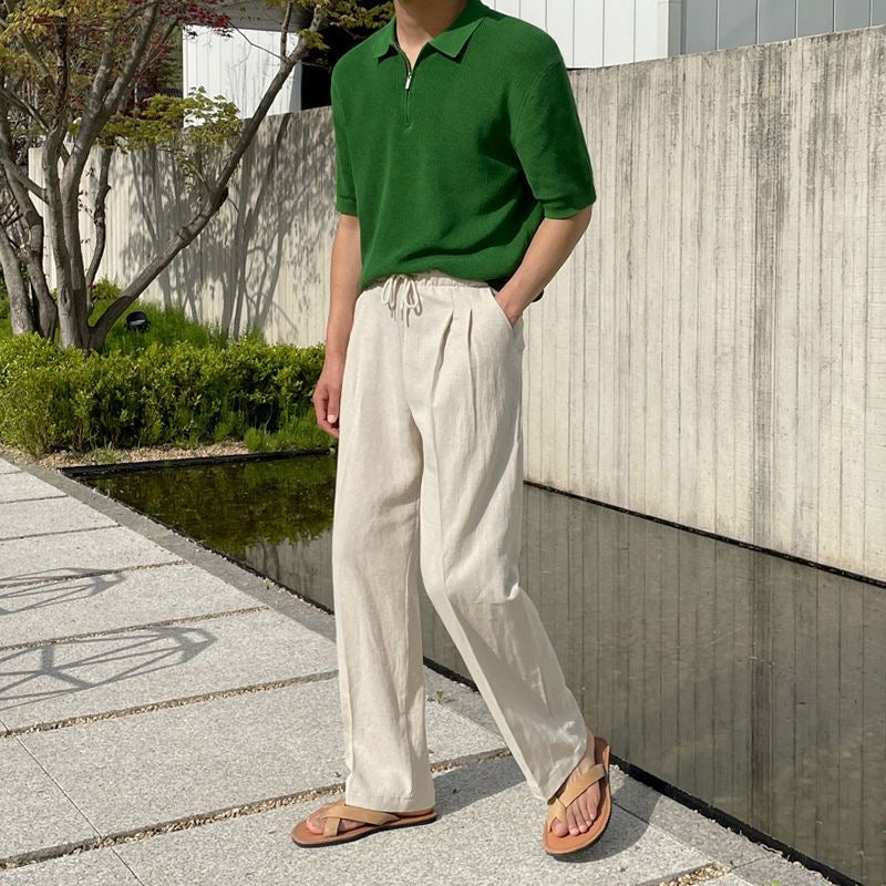 Men's Linen Pants Classic Style Relaxed Fit-3