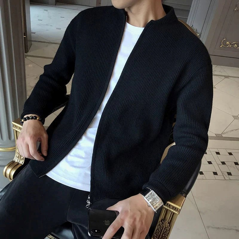 Full Zip Sweater - Natural Blend Knit And Easy Warmth
