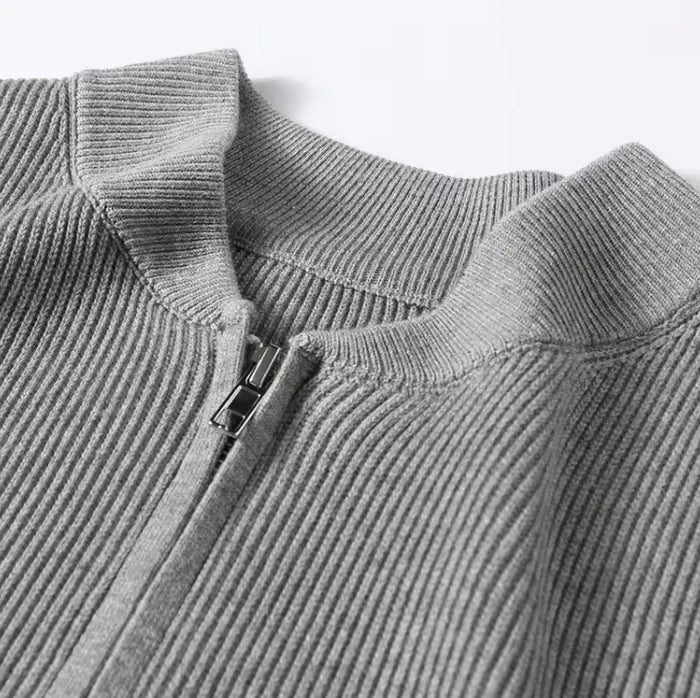 Full Zip Sweater - Natural Blend Knit And Easy Warmth