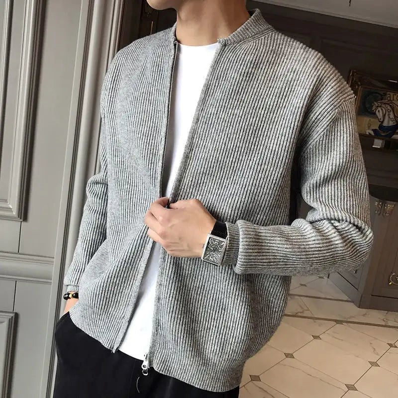 Full Zip Sweater - Natural Blend Knit And Easy Warmth