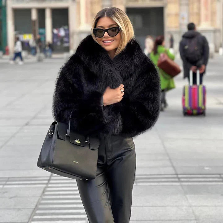 Fur Blend Coat - Fold Over Collar & Layering Warmth