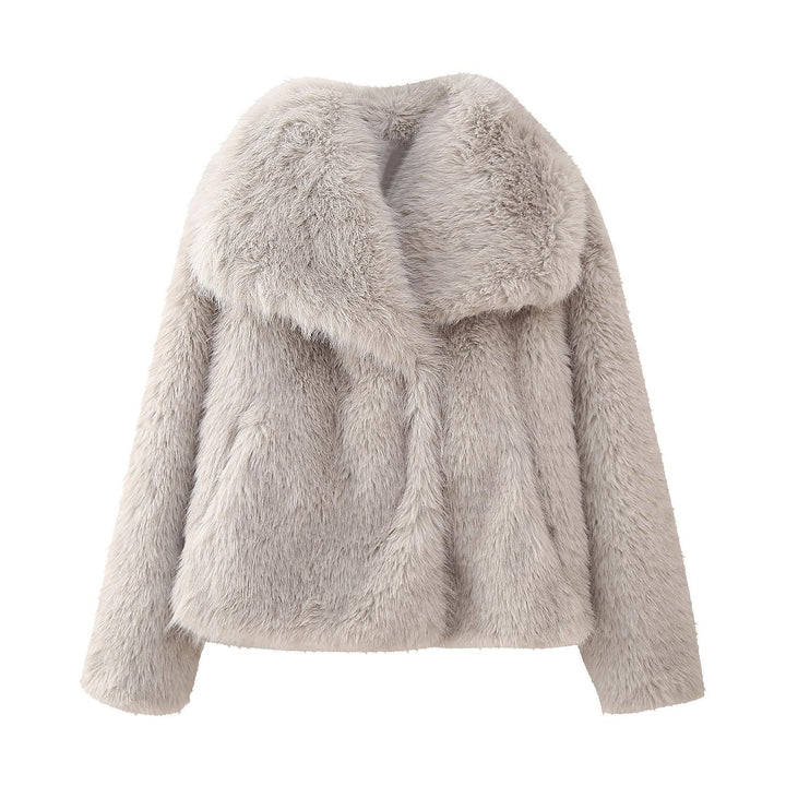 Fur Blend Coat - Fold Over Collar & Layering Warmth