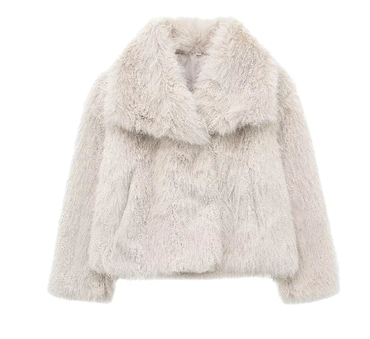 Fur Blend Coat - Fold Over Collar & Layering Warmth