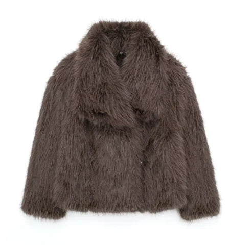 Fur Blend Coat - Fold Over Collar & Layering Warmth