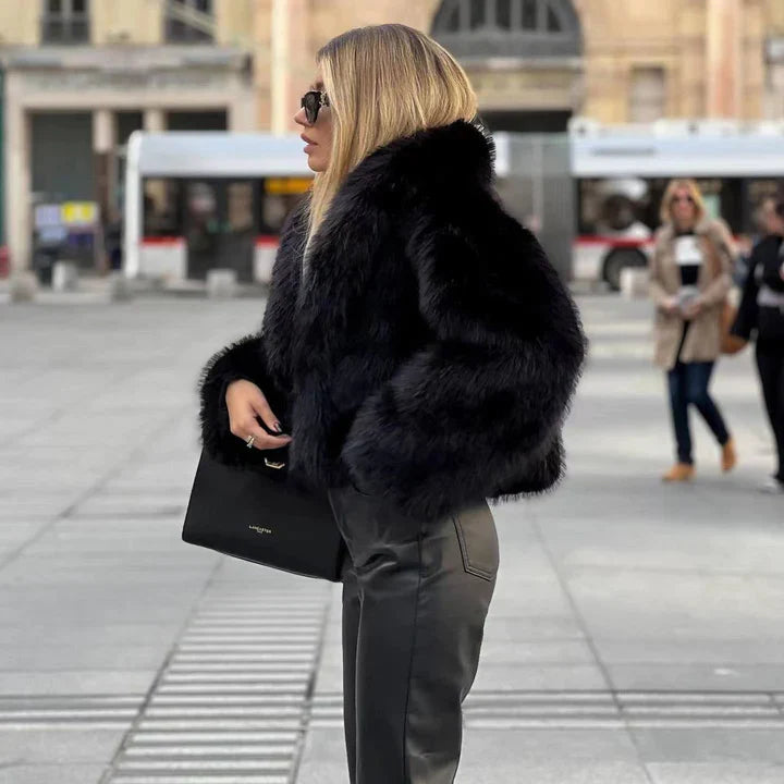 Fur Blend Coat - Fold Over Collar & Layering Warmth