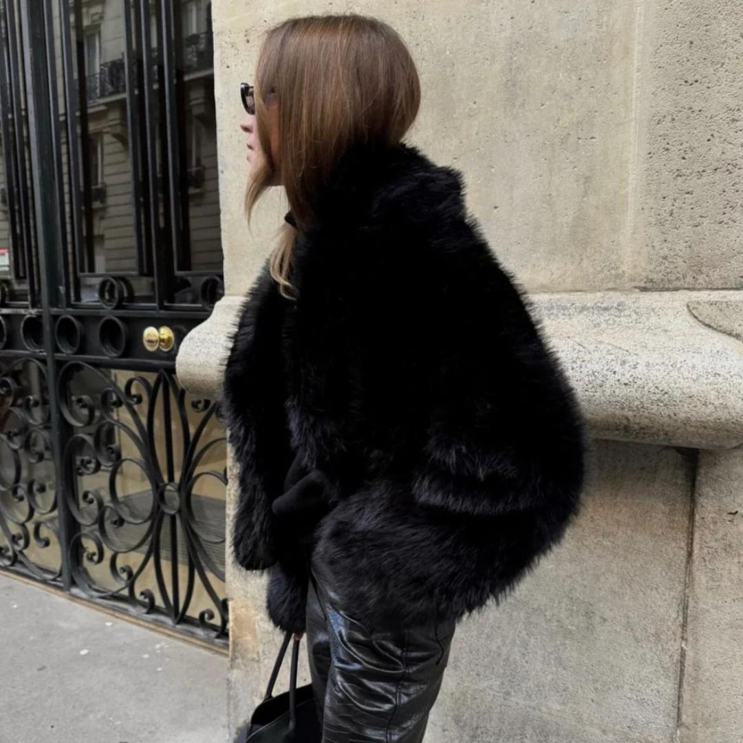 Fur Coat - Mid Length With Fur Blend Trim And Warm Lining