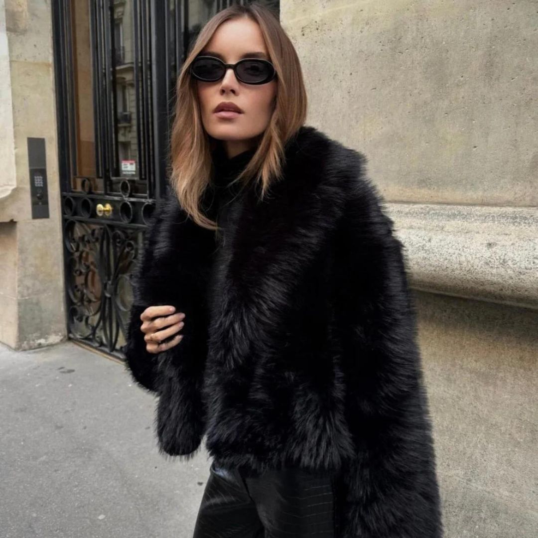 Fur Coat - Mid Length With Fur Blend Trim And Warm Lining