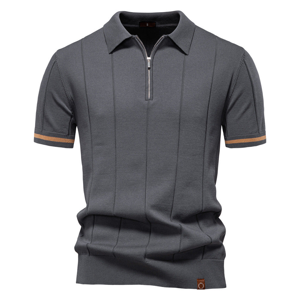 Half Zip Polo Shirt – Vertical Texture & Easy On Off