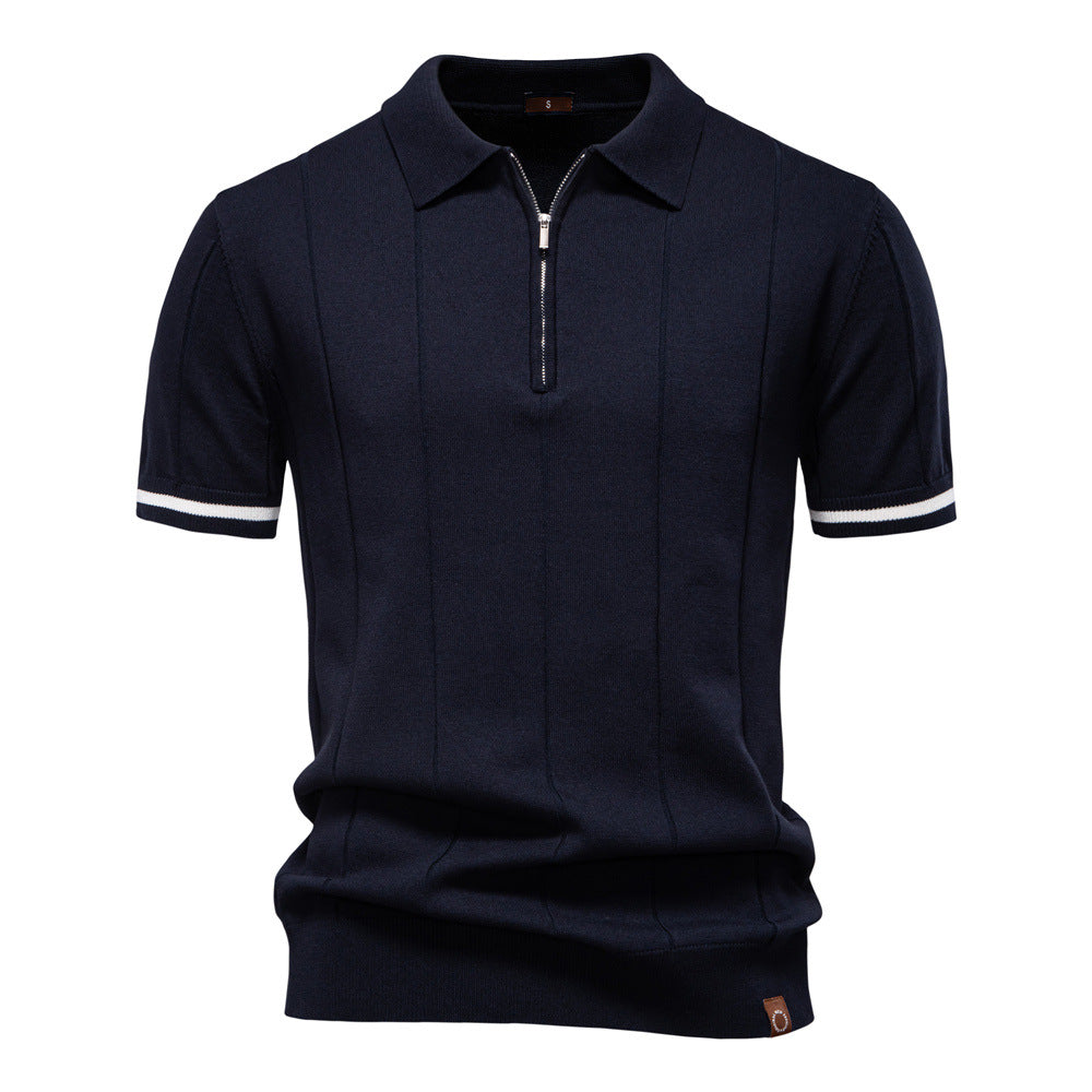 Half Zip Polo Shirt – Vertical Texture & Easy On Off