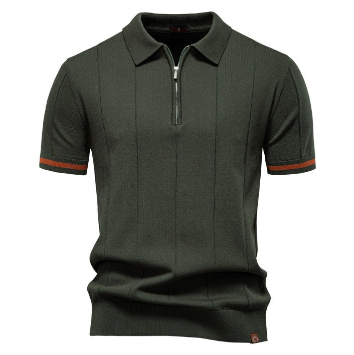 Half Zip Polo Shirt – Vertical Texture & Easy On Off