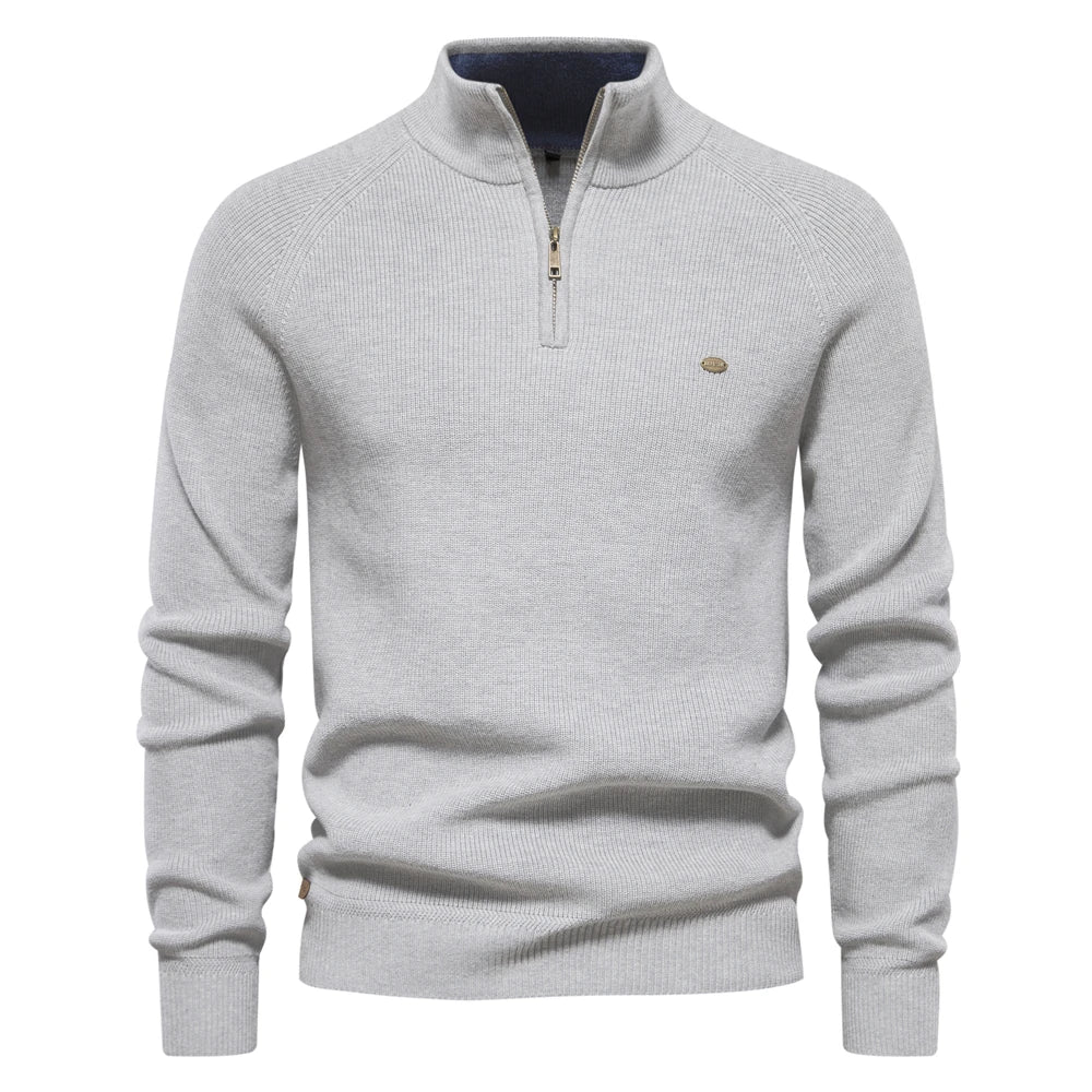 Half Zip Sweater- Breathable Blend And Adjustable Neckline