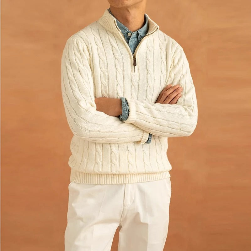Half Zip Sweater – Jacquard Knit & Mock Neck Comfort