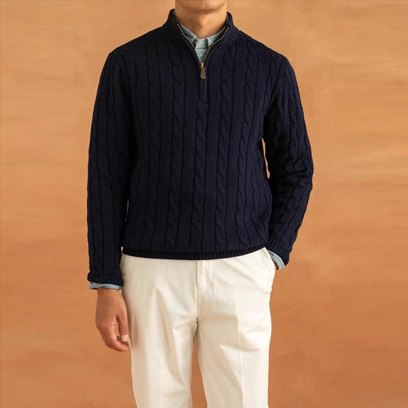Half Zip Sweater – Jacquard Knit & Mock Neck Comfort