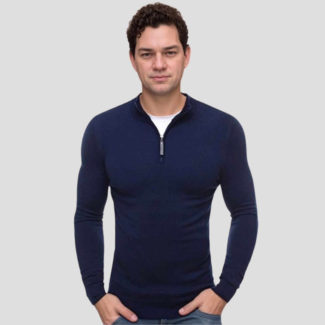 Half Zip Sweater - Soft Blend And Adjustable Neckline