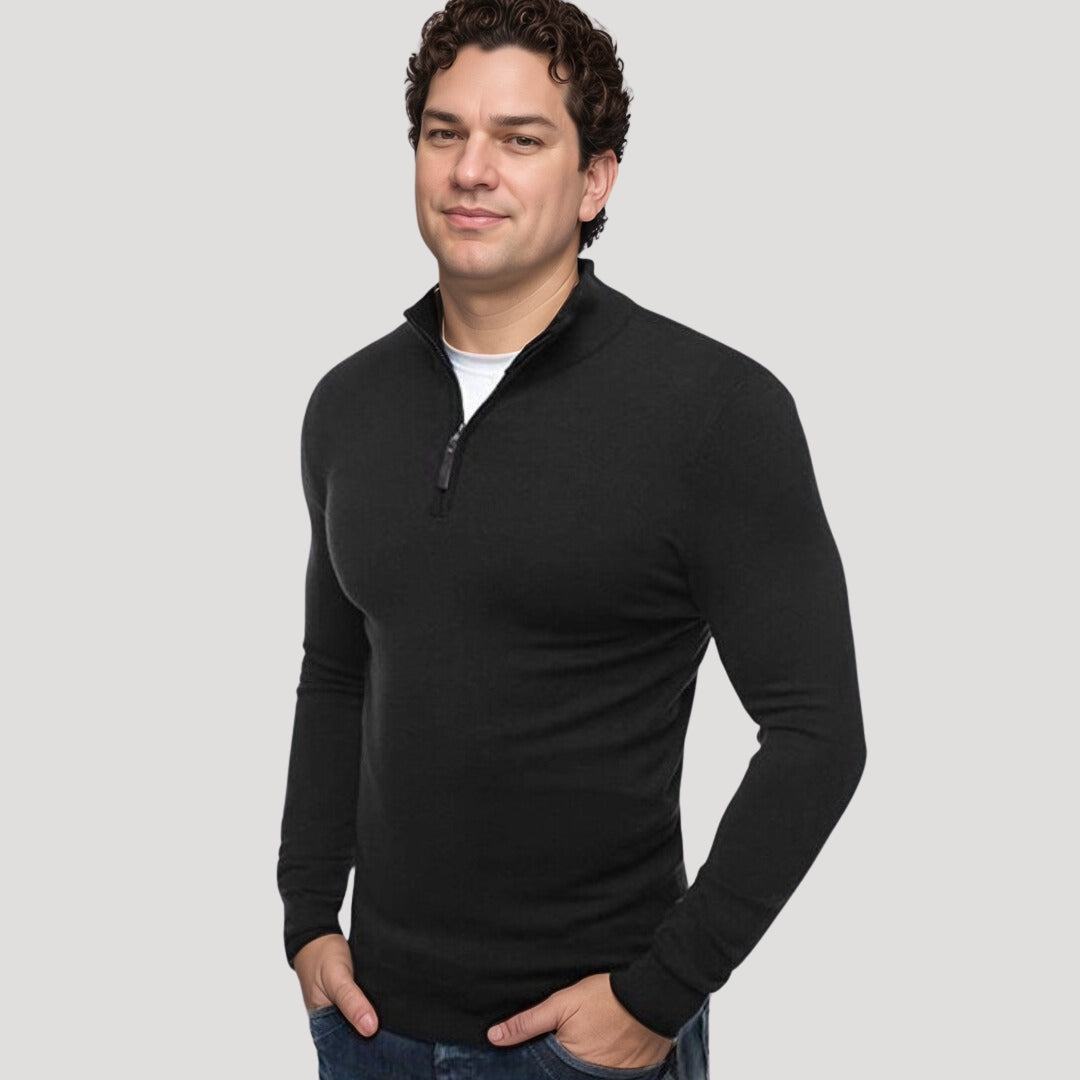 Half Zip Sweater - Soft Blend And Adjustable Neckline