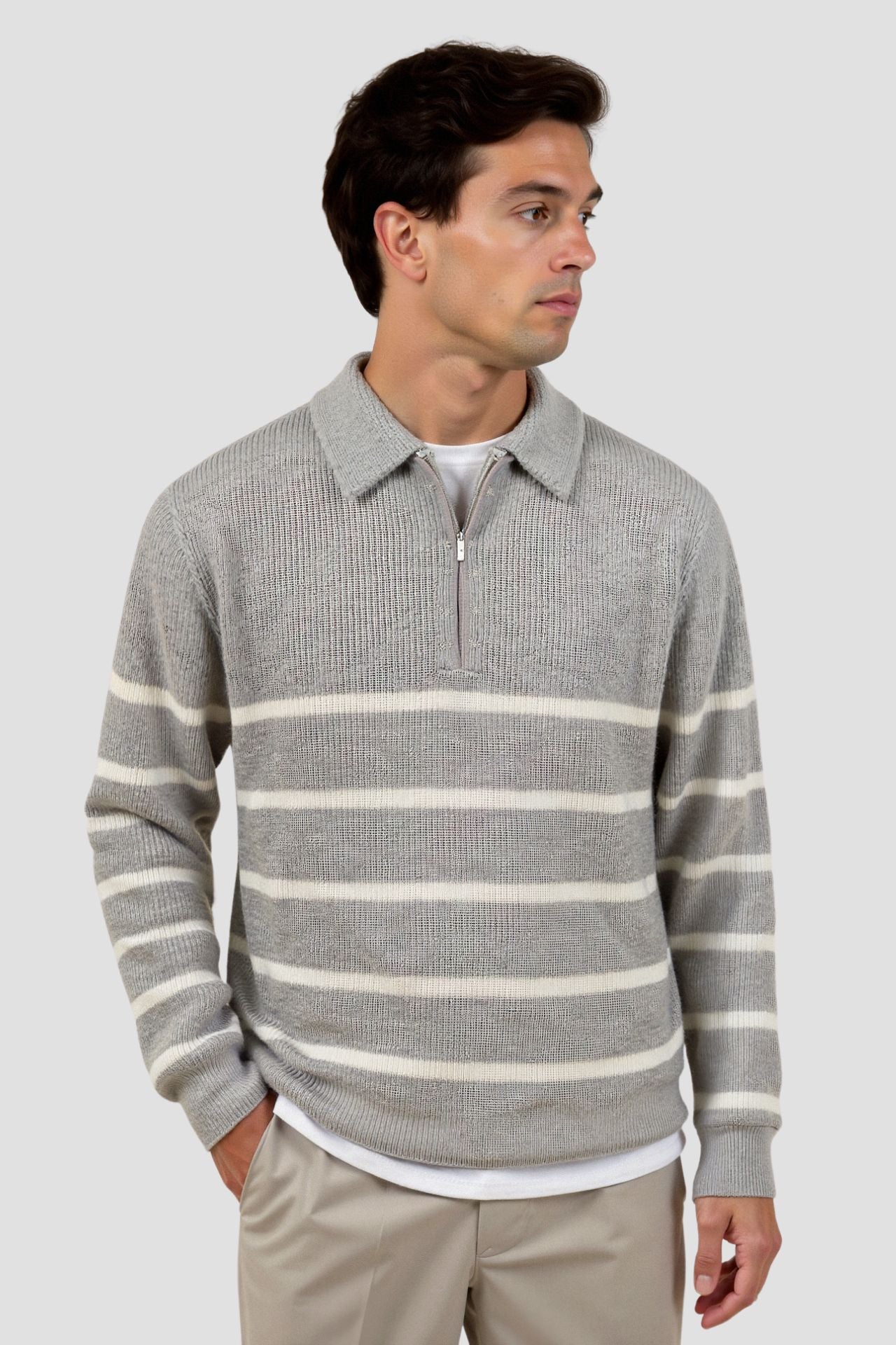 Half Zip Sweater - Striped Knit And Warm Breathable Fit