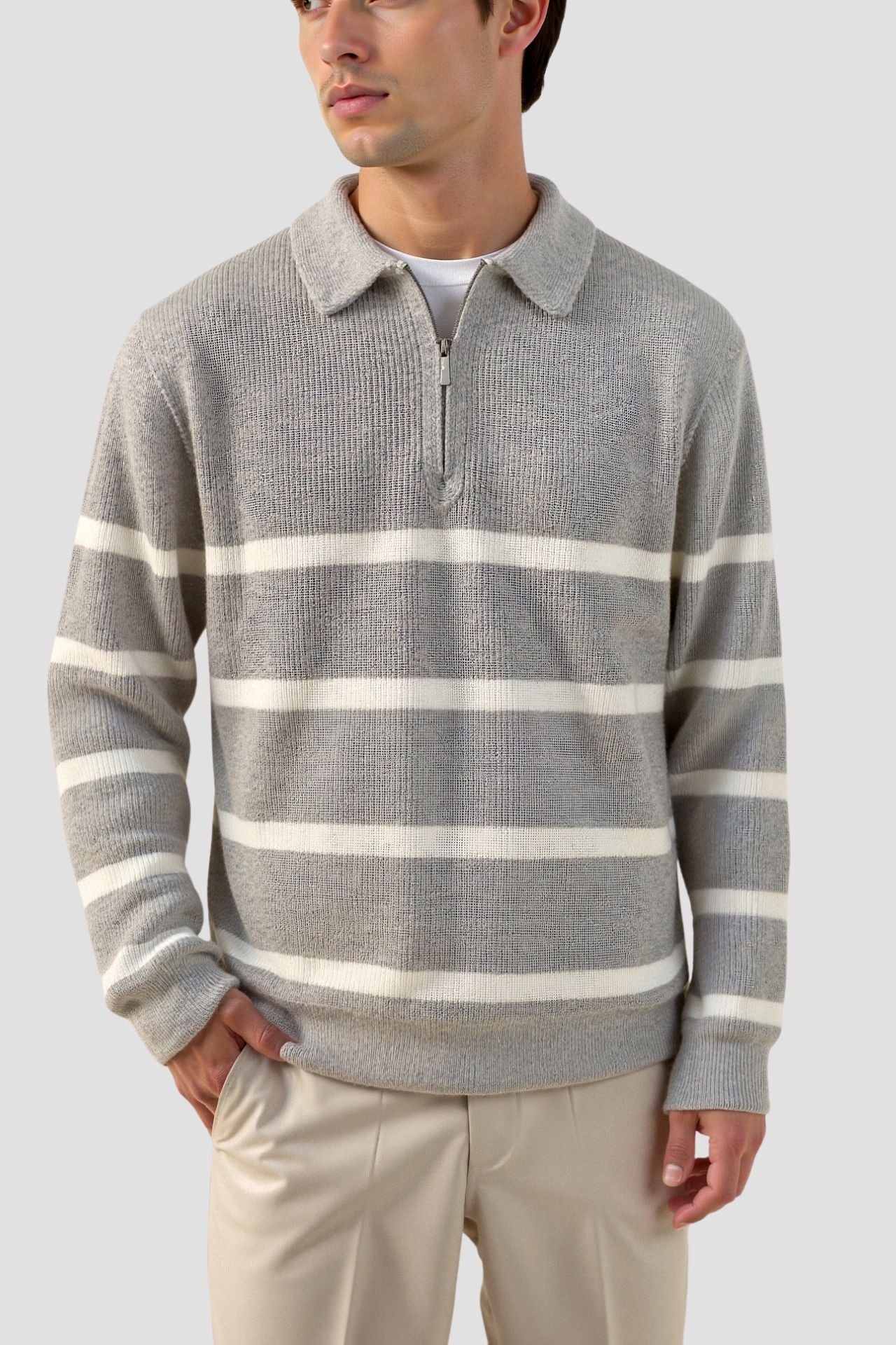 Half Zip Sweater - Striped Knit And Warm Breathable Fit