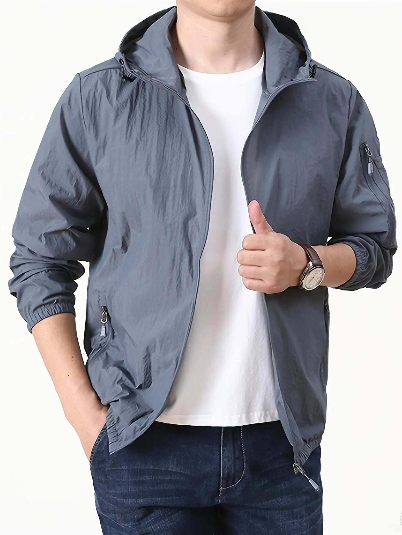 Hooded Jacket - Breathable Blend Hood Adjust & Sun Coverage