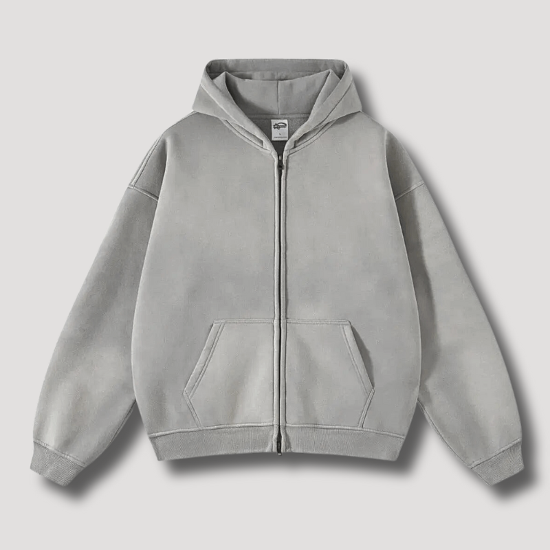 Hoodie – Soft-Blend Fabric Attached Hood & Zipper Front