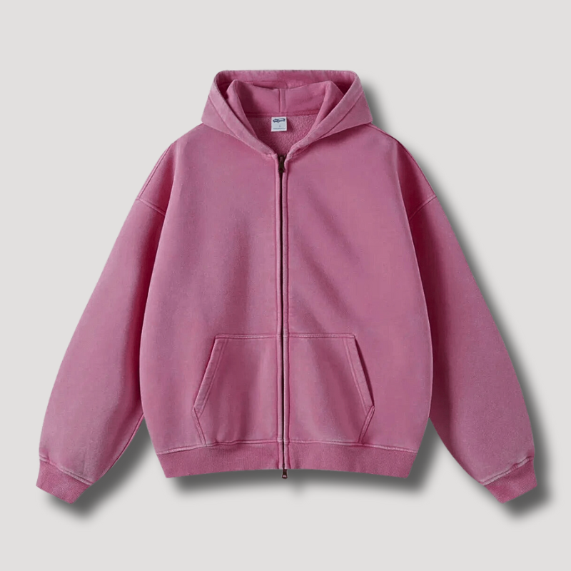 Hoodie – Soft-Blend Fabric Attached Hood & Zipper Front