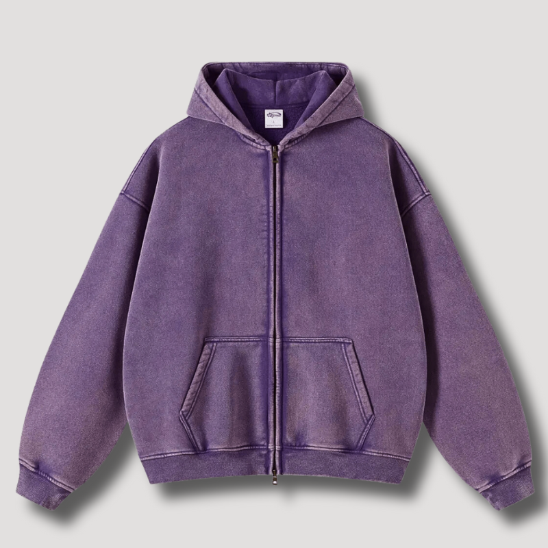 Hoodie – Soft-Blend Fabric Attached Hood & Zipper Front