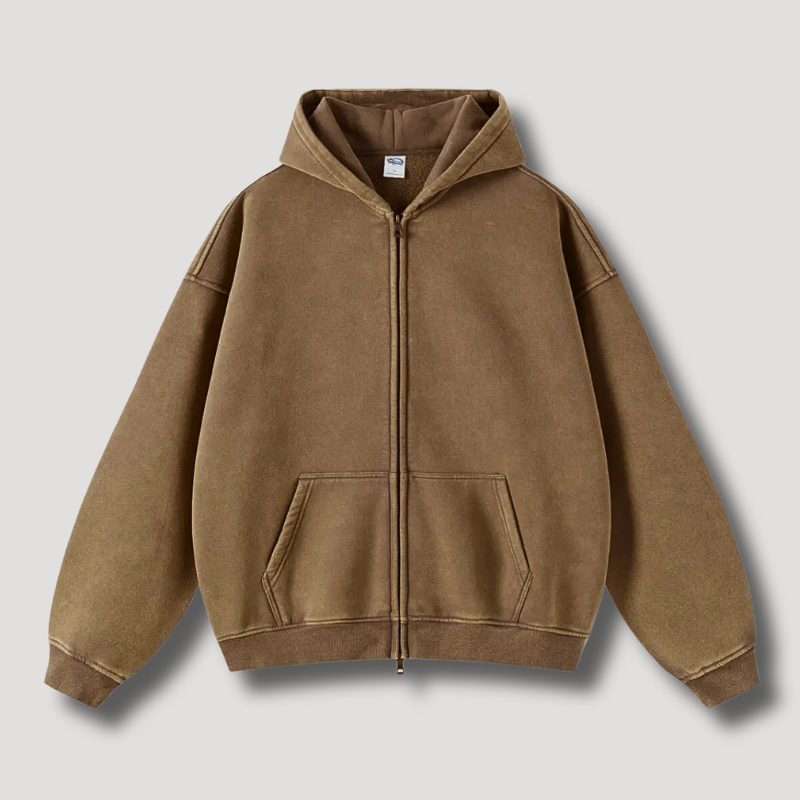 Hoodie – Soft-Blend Fabric Attached Hood & Zipper Front
