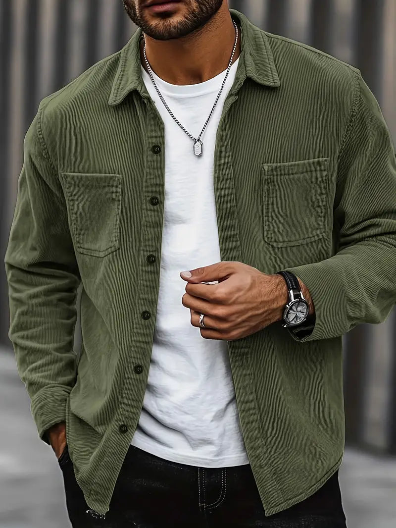 Jacket - Corduroy Blend Button Front And Pocketed Warmth