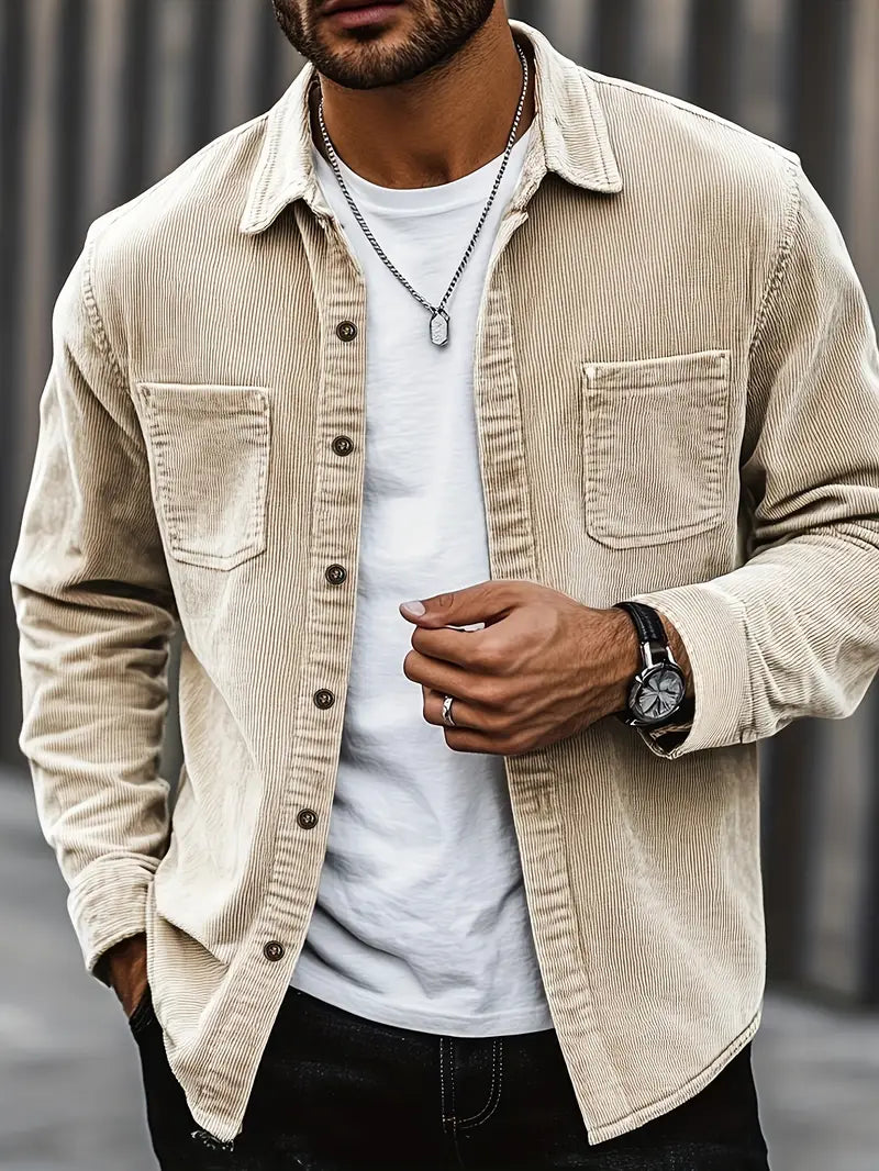 Jacket - Corduroy Blend Button Front And Pocketed Warmth