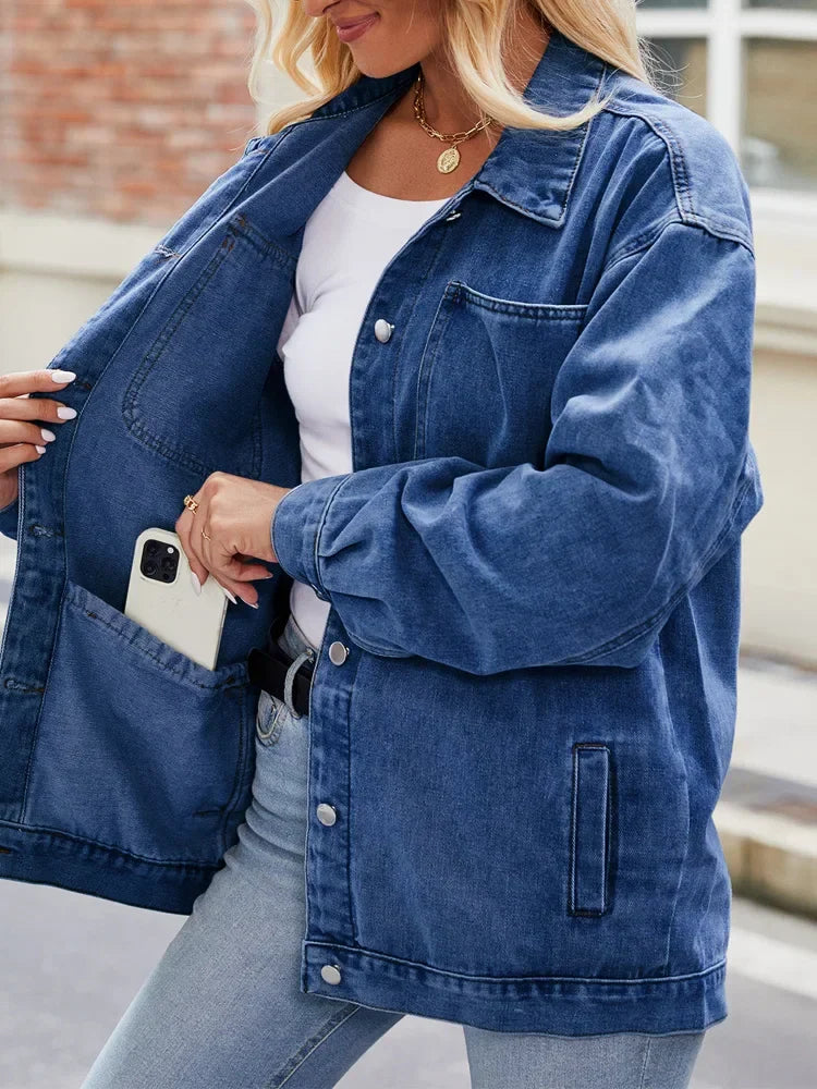 Jacket - Denim Blend Oversized Button Front & Chest Pockets