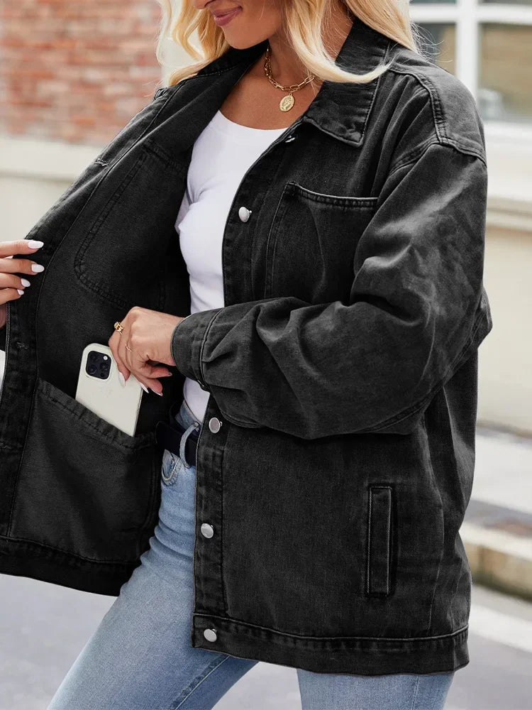 Jacket - Denim Blend Oversized Button Front & Chest Pockets