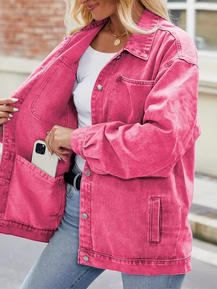Jacket - Denim Blend Oversized Button Front & Chest Pockets